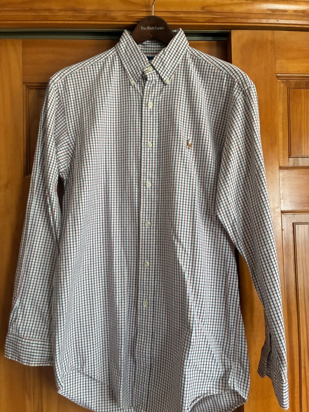 Ralph Lauren White Button-Down Shirt with Navy and Red Check